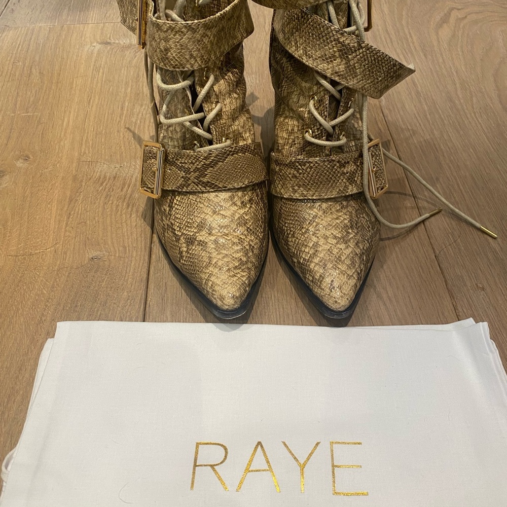 RAYE Tan Snakeskin Ankle Boots